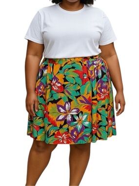 Vintage Andrea Gayle Vintage Tropical Print Plus Size Skirt Size 16